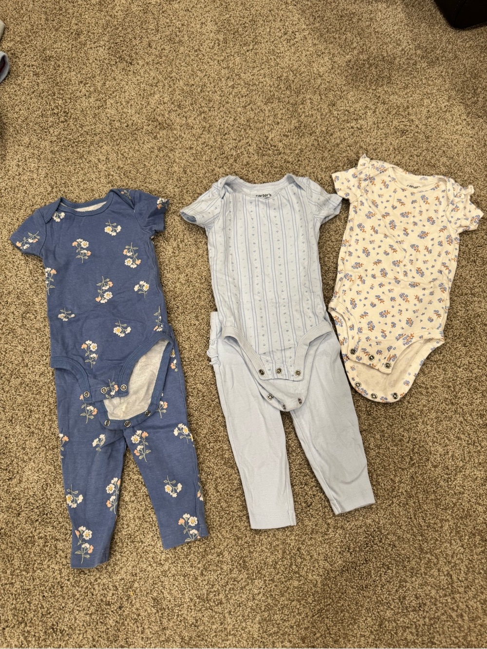 Carter's Blue Floral & Light Blue One-Piece Set